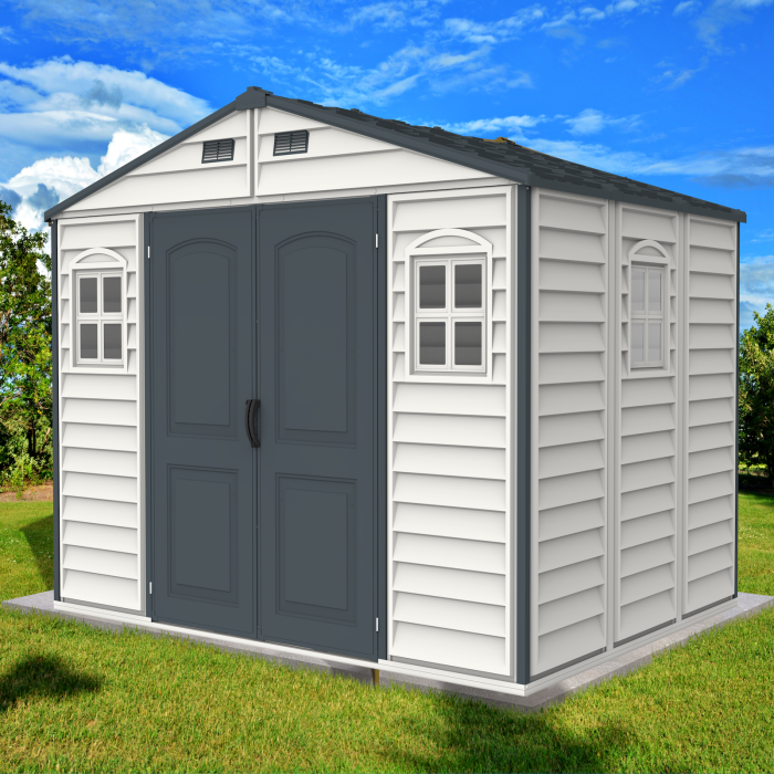 Duramax Woodside Plus - 10ft x 8ft Plastic Garden Shed in Grey